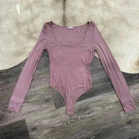 Free People Tops - Free People Intimately Women Medium Bodysuit Long Sleeve Scoop Neck Purple